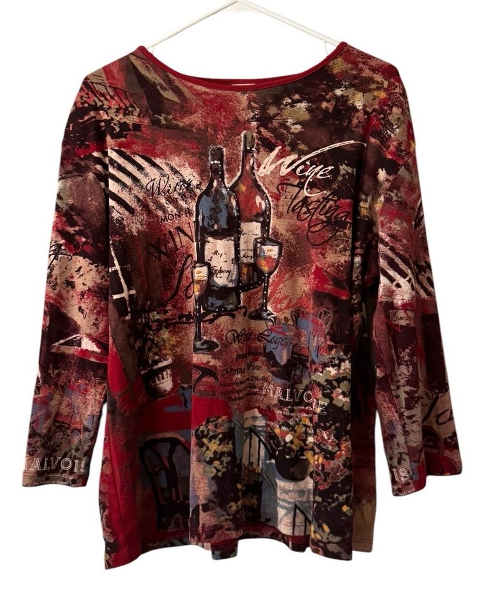 Jess &β Jane Wine Tasting Graphic Long Sleeve Top Novelty Artsy Classic City